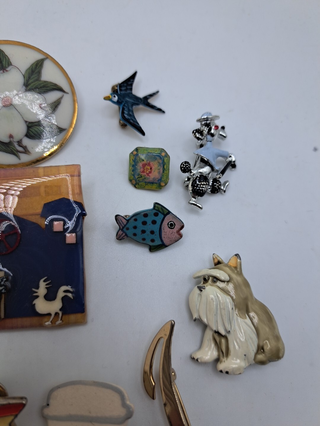Vtg Lot (17) Pins Lapels Funky Eccentric Cat Flower Dog Handmade Latte Animals