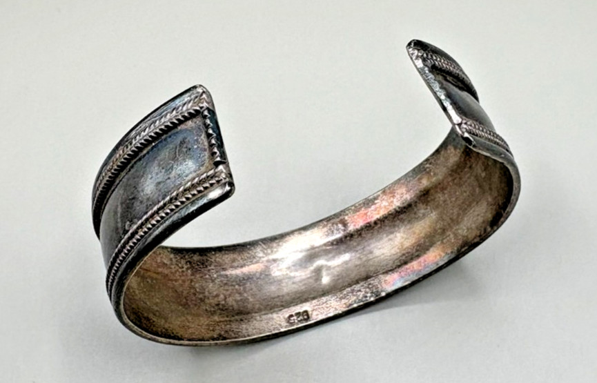Vintage 925 Sterling Silver Wide Cuff Bracelet Rope Border Design 22.1g Unisex