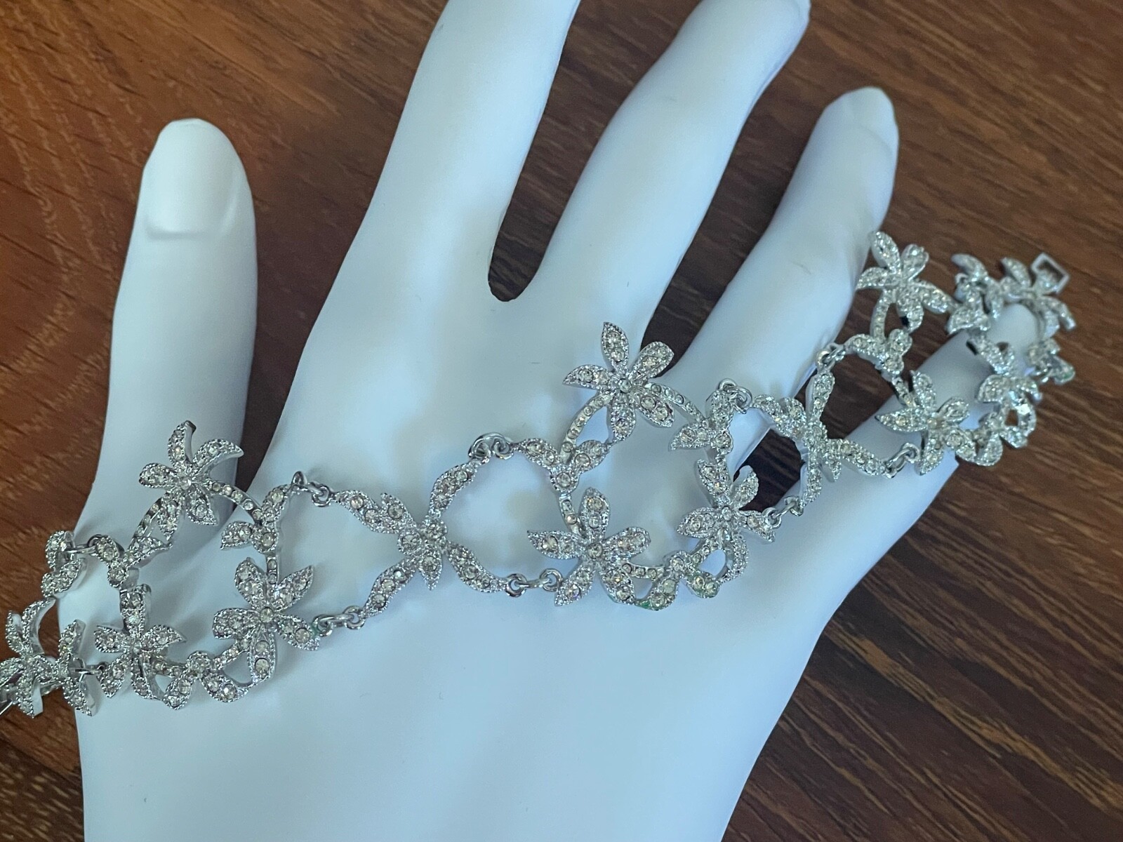 Signed HMI 925 Sterling Silver vintage crystal wrap snap close Bracelet 7.75”