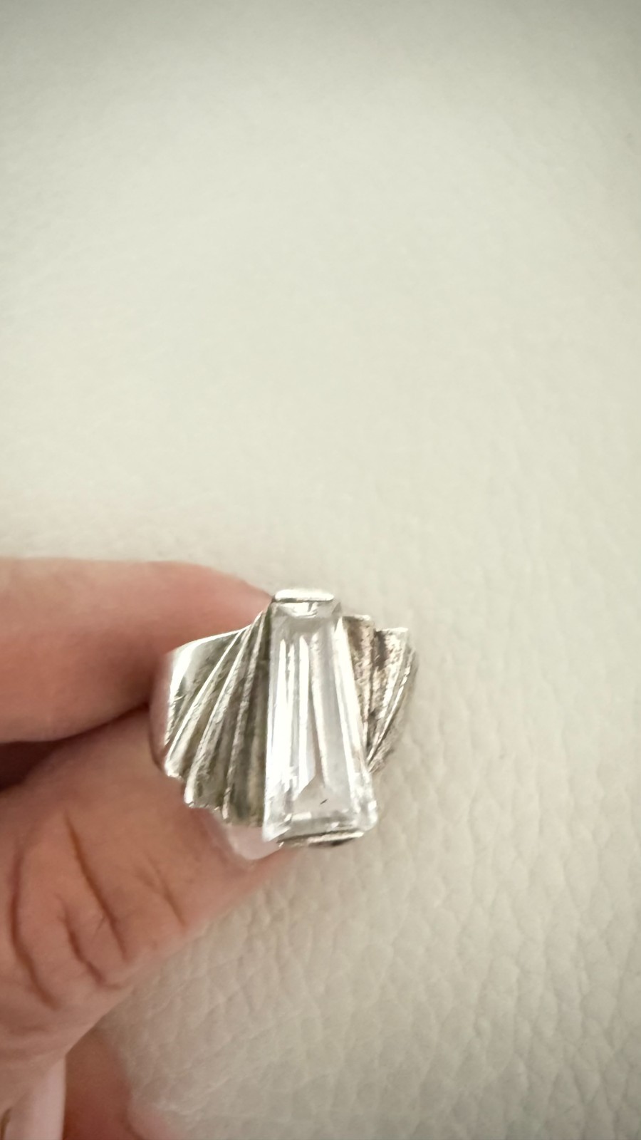 VINTAGE MT 925 STERLING SILVER FAN COCKTAIL RING TAPERED BAGUETTE STONE 10 G 7