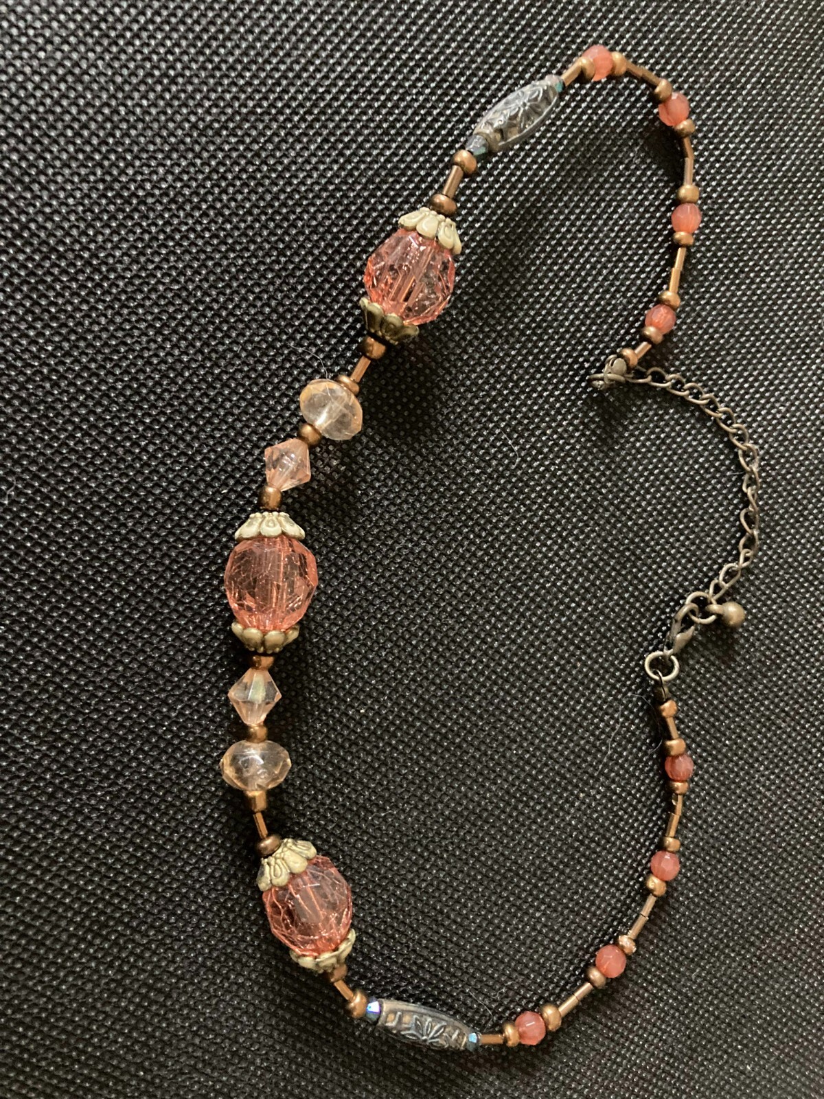 Victorian Reproduction Style Choker Old Gold and Faux Crystals in Rose Pink