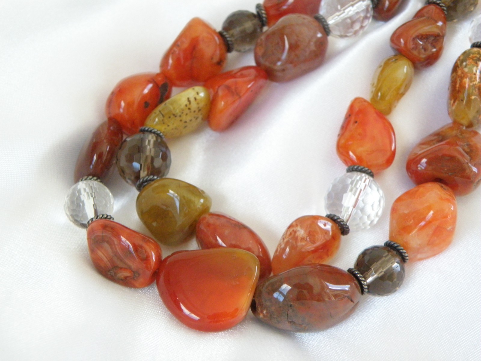 Vintage Natural Carnelian Multi Stone Bold Sterling Silver Necklace