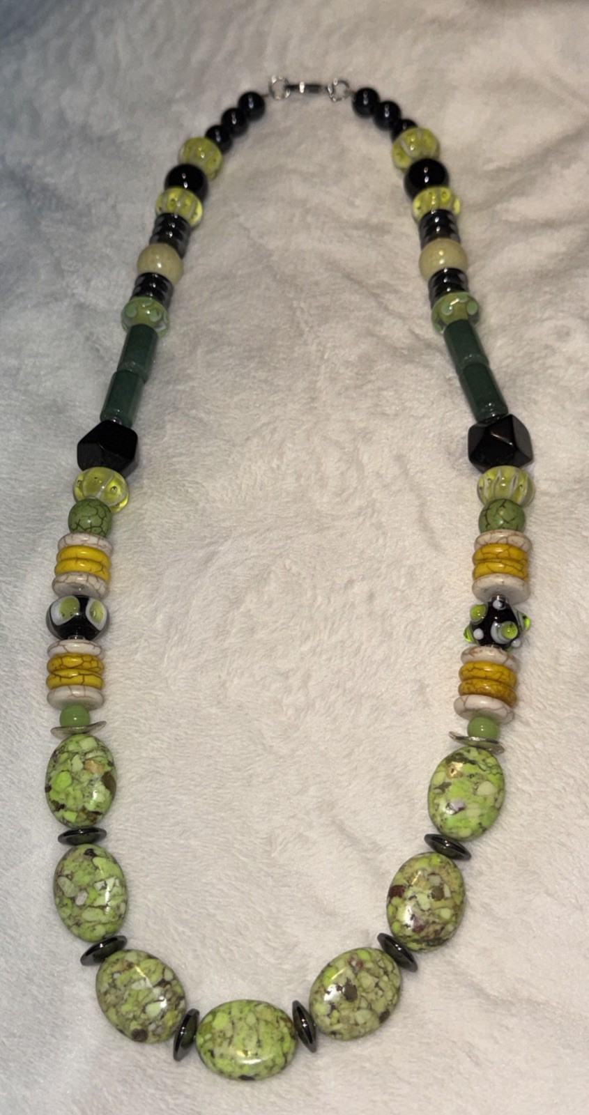 Vintage Handmade Multi Gemstone Including Jade And Black Onyx Necklace