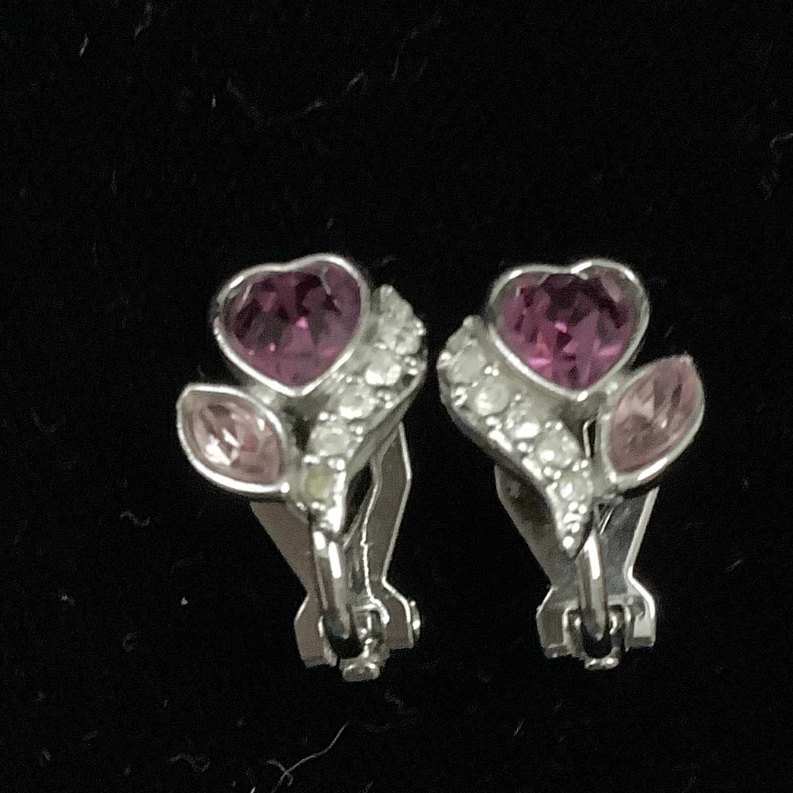 Vintage Pink Heart Clip On Earrings Signed By Unknown Maker
