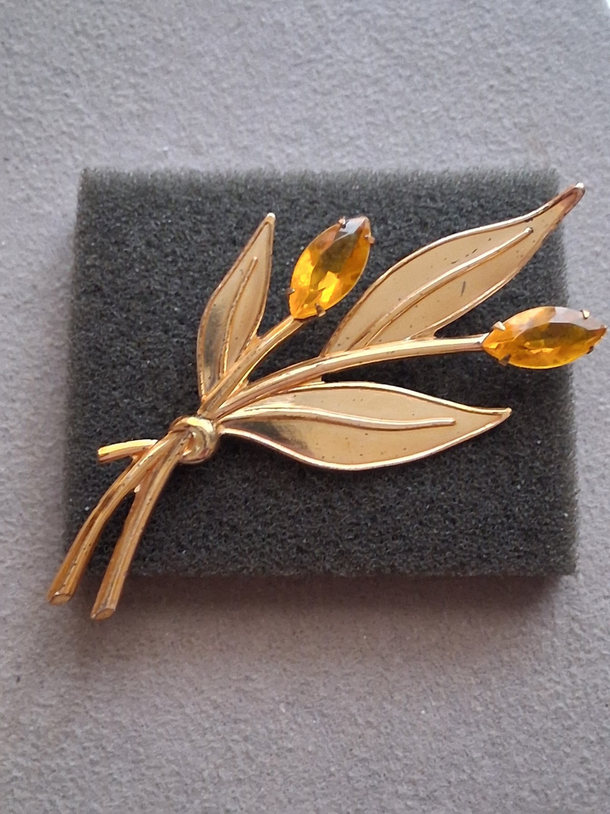 Sterling Craft Coro gold over silver. Tulip brooch w/yellow stones