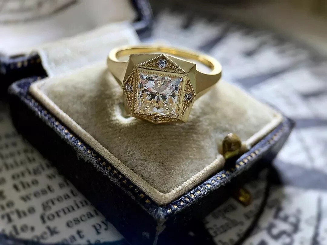 Art Deco Style 2Ct Princess Cut Lab Created Diamond 14K Gold FN Engagement Ring