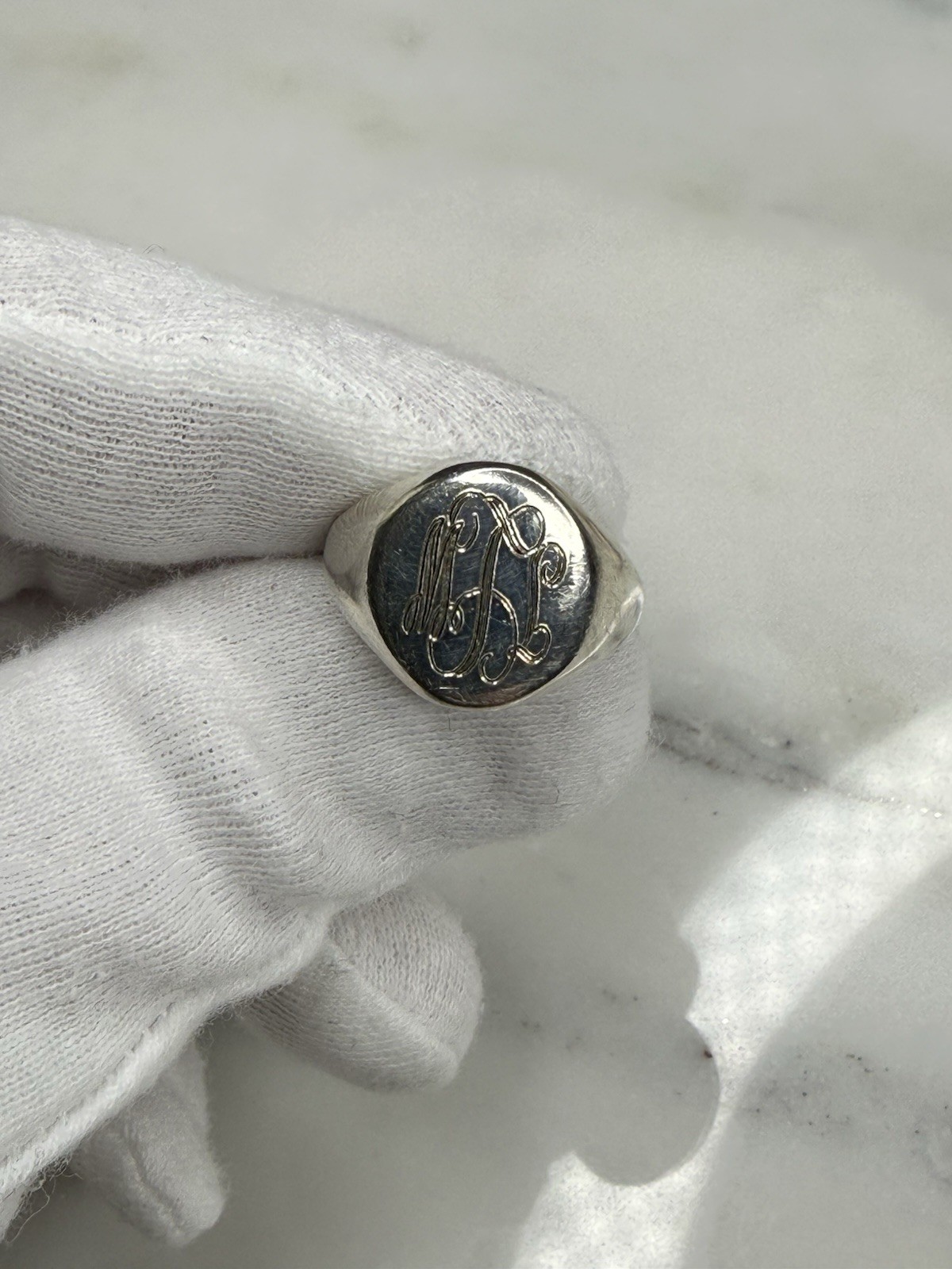 925 Sterling Silver Vintage Engraved Monogram Signet Ring Size 7