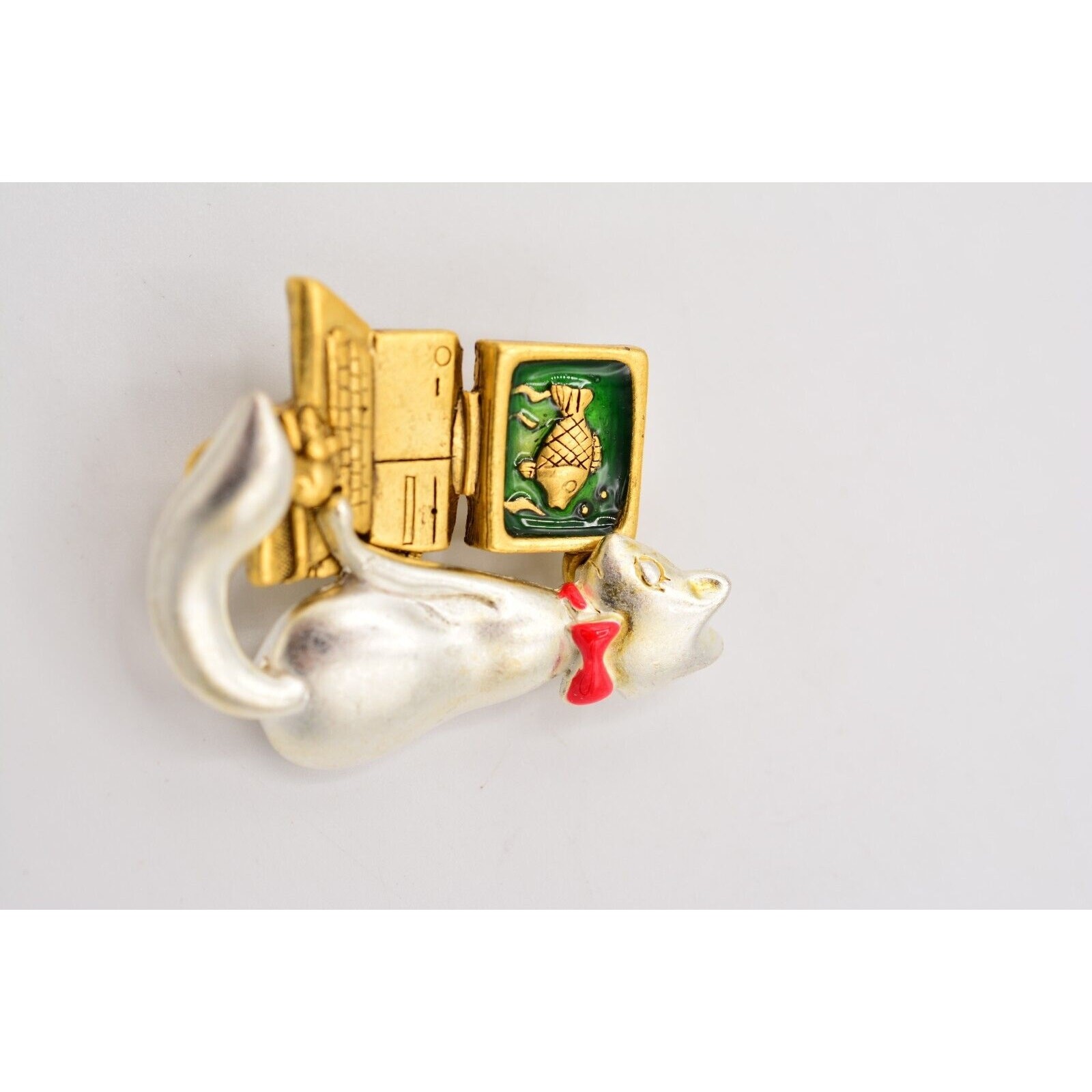Danecraft Vintage Cat Fish Pin Brooch Computer Screen Saver Funny NOS 80s BinA7
