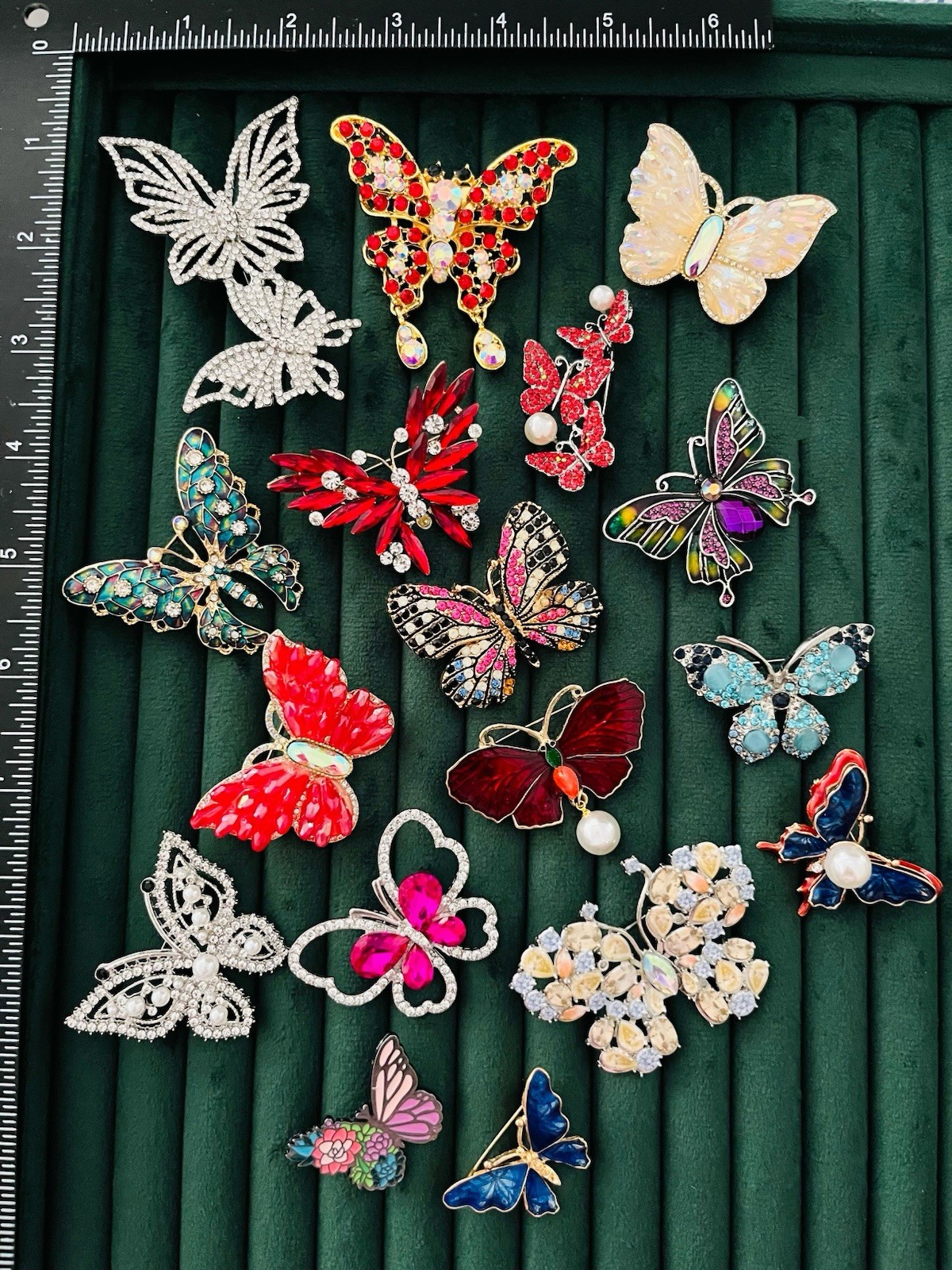 Lot of 17 Pieces Butterfly Brooch Pin Costume Jewelry Rhinestone Enamel Crystal