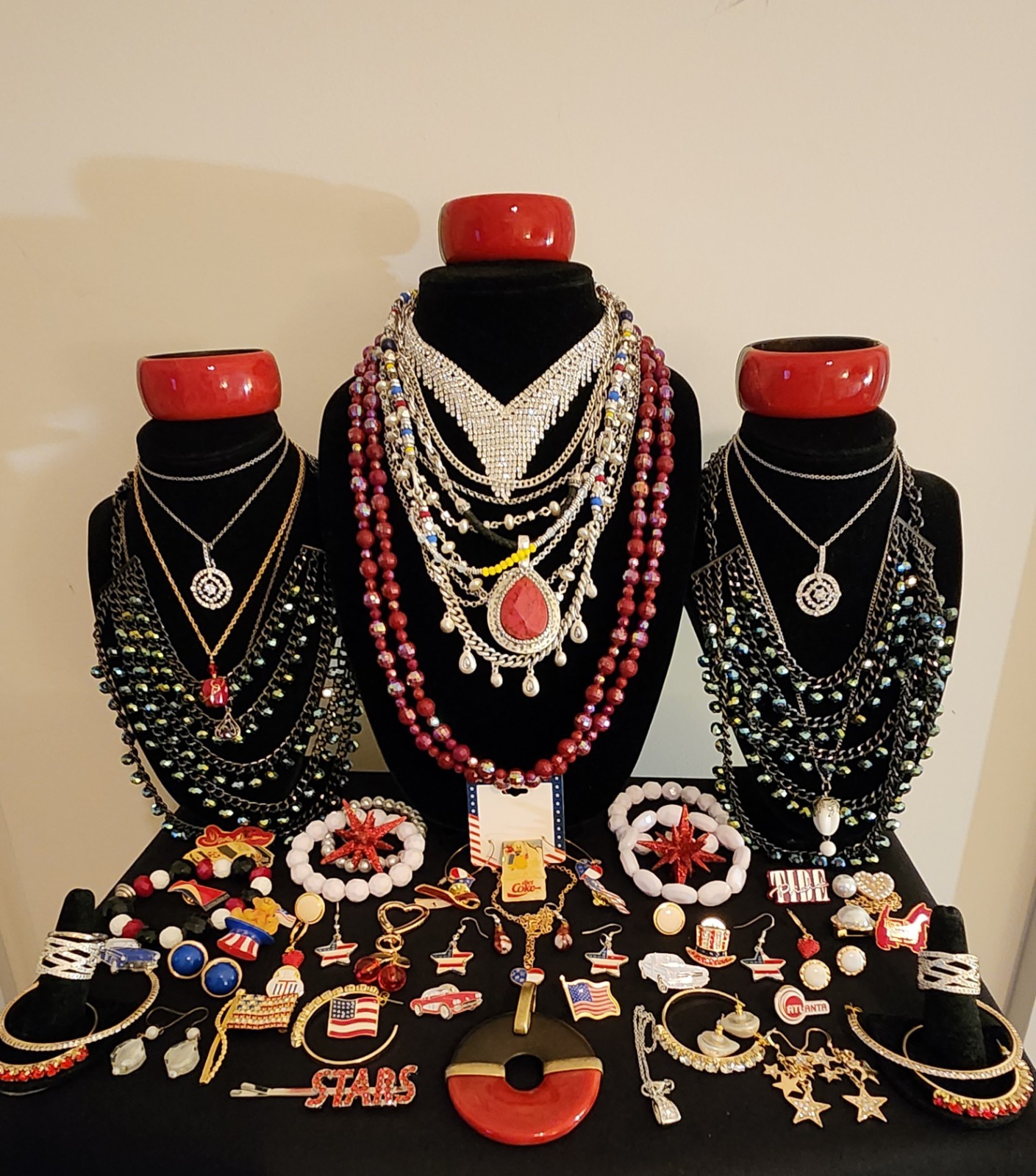 July Joy! Red White & Blue Vintage To Modern Asst Costume Jewelry Lot