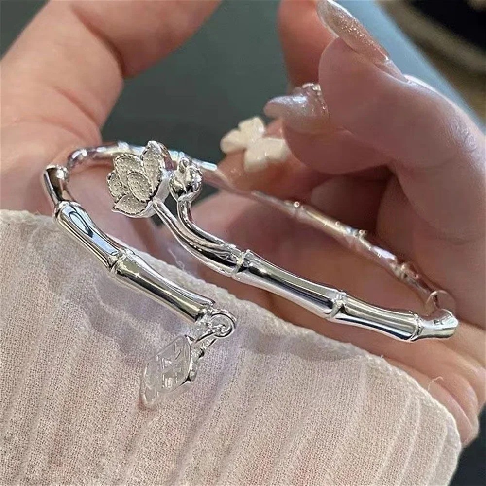 Vintage Flower Retro Rose Cuff Bangle 925 Sterling Silver Women Jewelry Bracelet