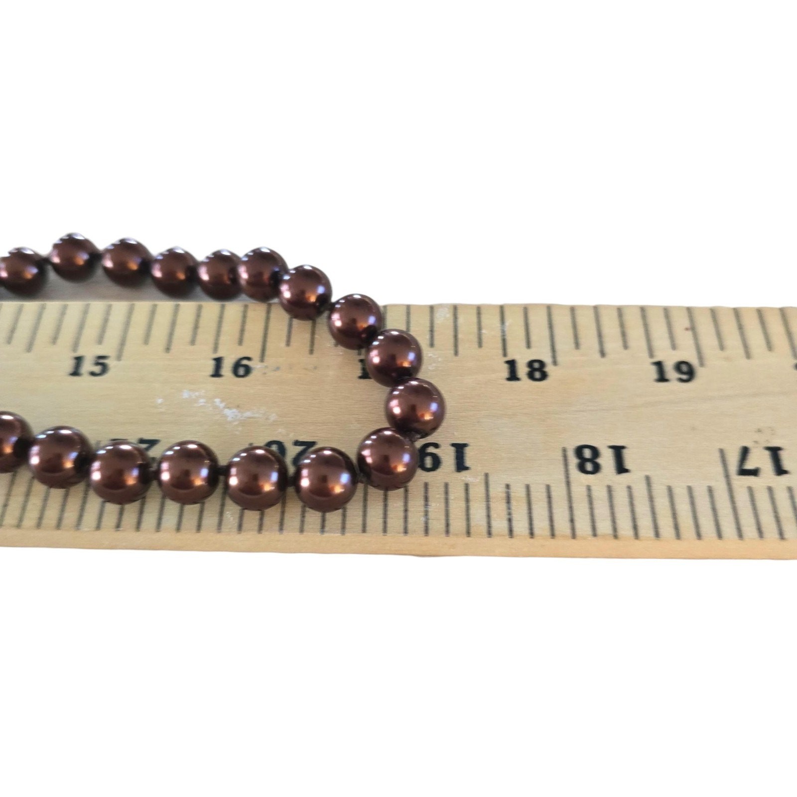 Necklace Beaded Brown Vintage 24″ Single Strand Gold Tone Filigree Clasp SKU2419