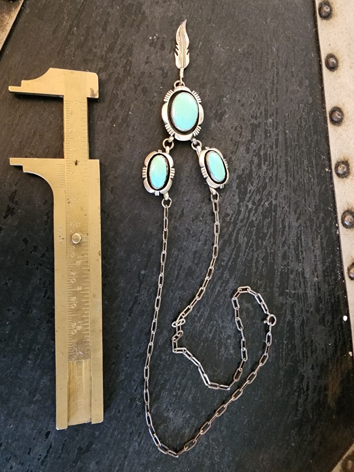 Navajo Signed Leonard Marian Nez Sterling Silver Turquoise Necklace