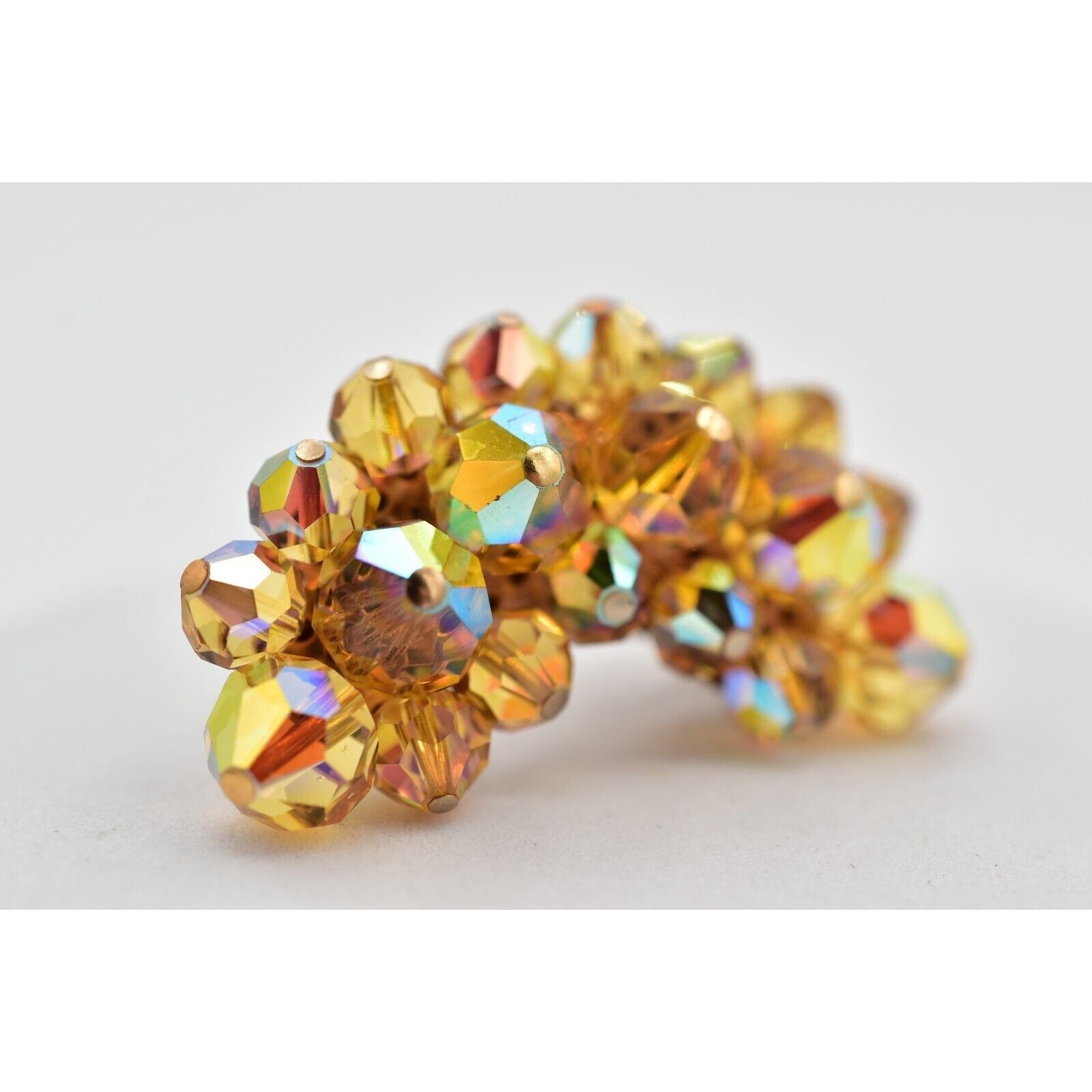 Laguna Vintage Clip On Crystal Earrings Citrine Climber Glam Signed 1950s A24