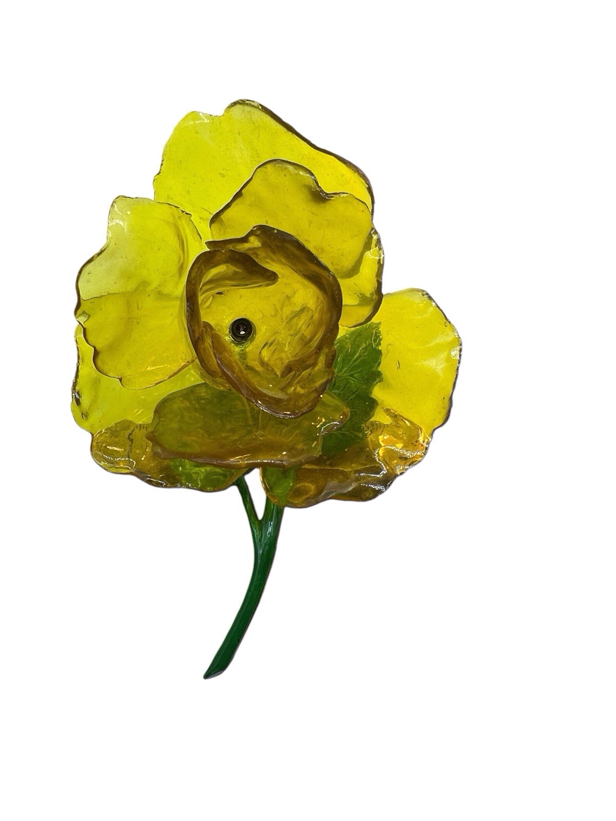 Huge Yellow Flower Brooch Cellulose Acetate Rose Enamel Spring Summer Fab! WB