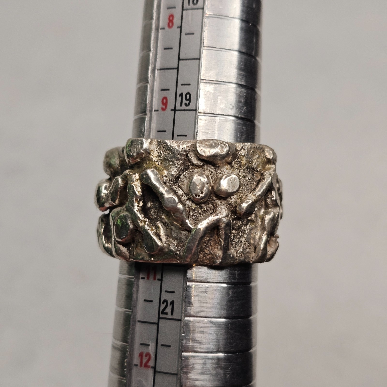 Vintage Brutalist Sterling Silver Abstract Figural Wide Band Ring Size 10 26.85g