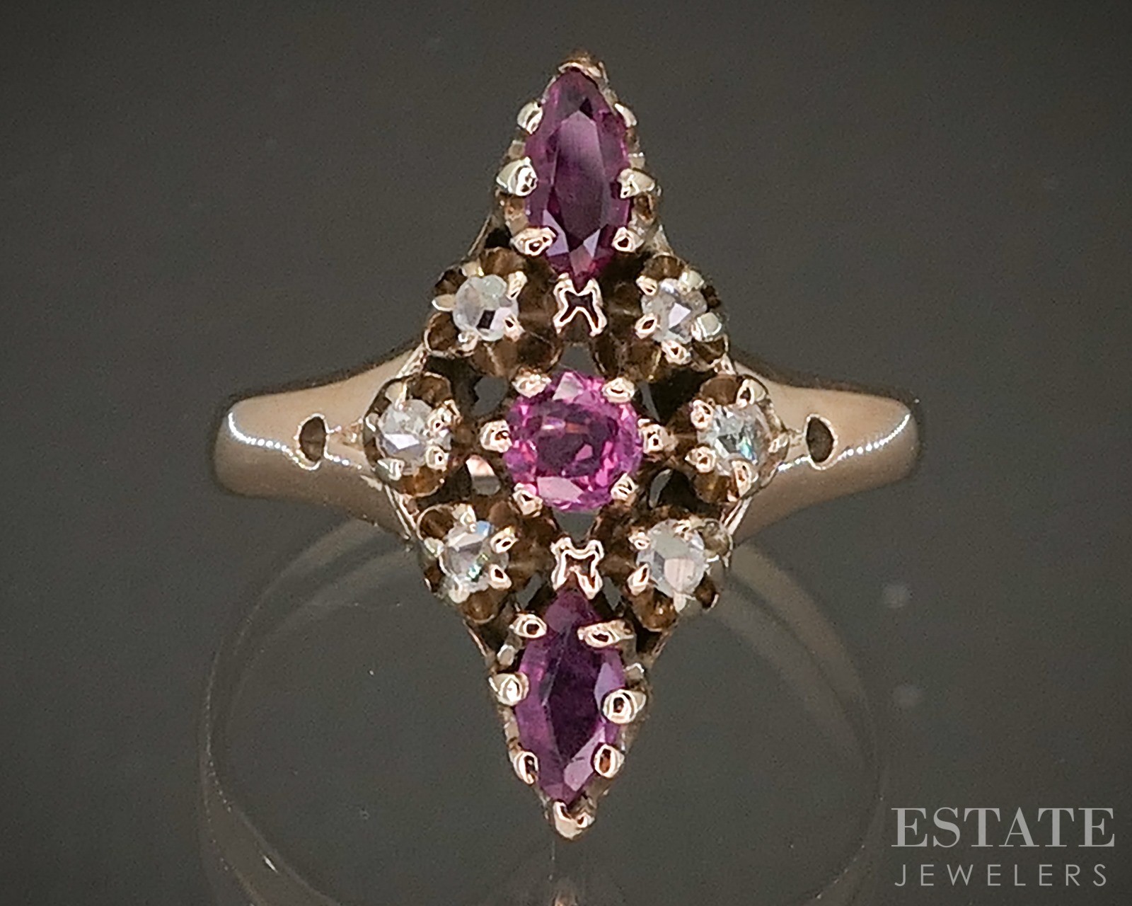 Antique Victorian 10k Yellow Gold Natural Ruby & Rose Cut Diamond Ring p17470