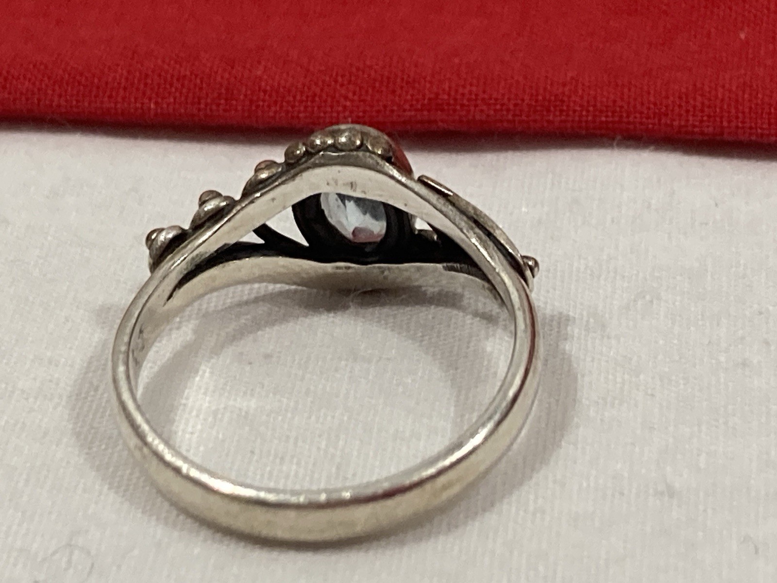 Vintage 925 Sterling Silver Southwestern Aquamarine Stone Band Ring SIZE 6.75/7