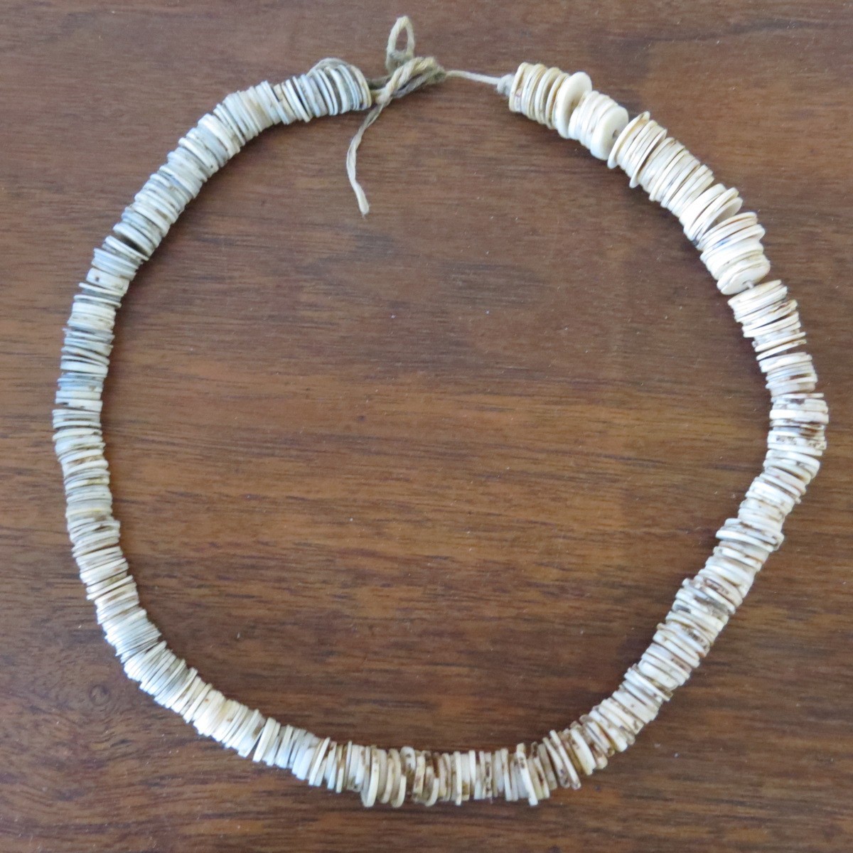 Vtg African Ostrich Eggshell Heishi Bead Choker Necklace / String Tie