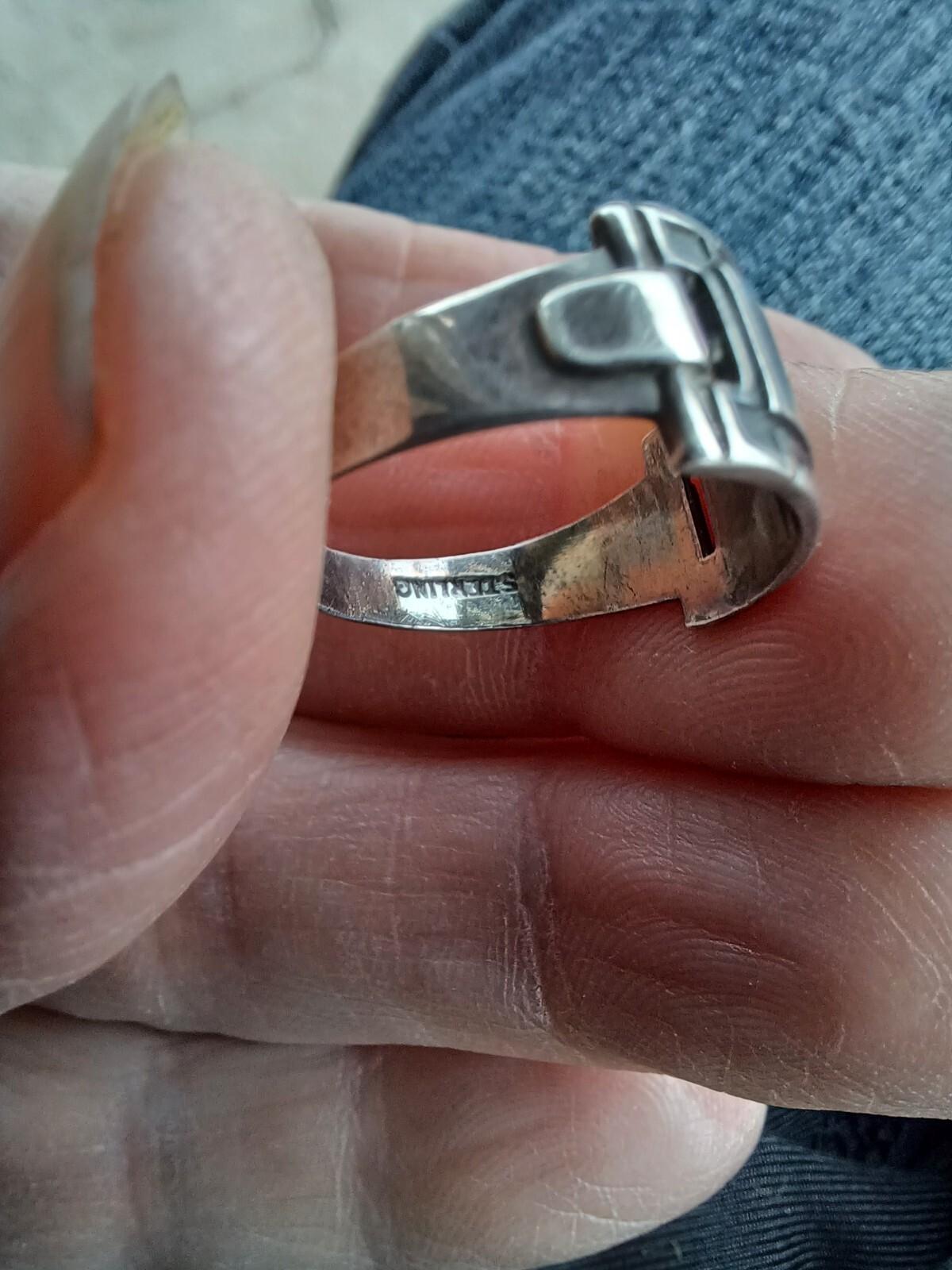 RARE VINTAGE EDWARDIAN FRIENDSHIP MONOGRAM SIGNET PANEL STERLING LADIES RING