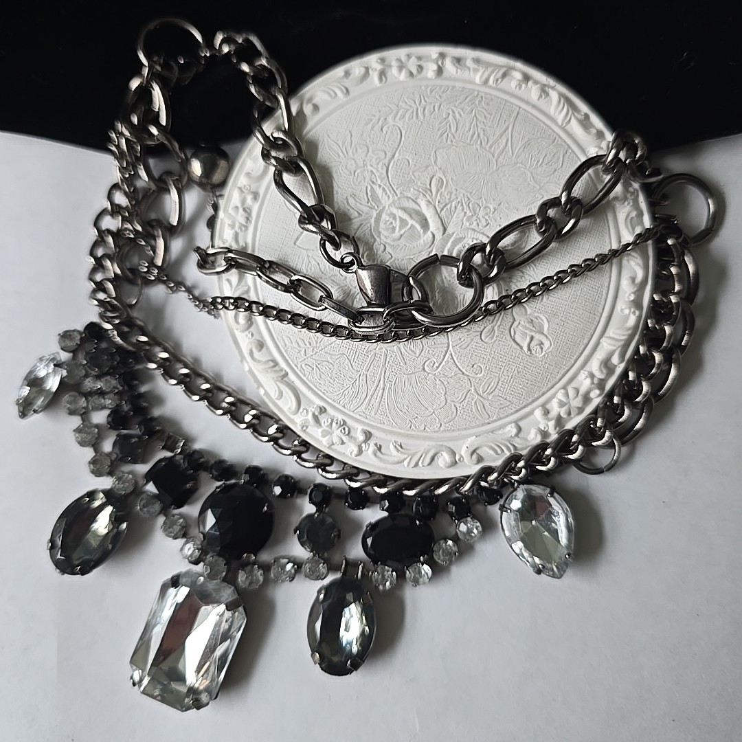 Retro Style Acrylic Rhinestones Bohemian Gothic Chains Choker Necklace 18″L