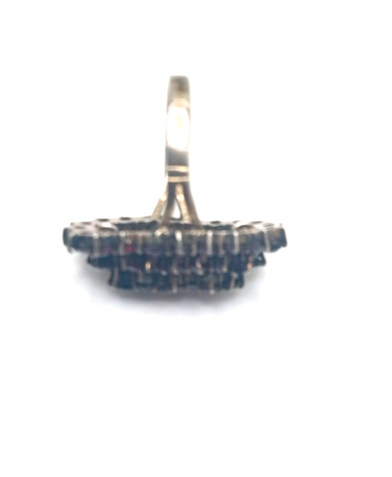 Antique Silver Bohemian Czech Garnet 3 Row Cluster Cocktail Ring Size 5