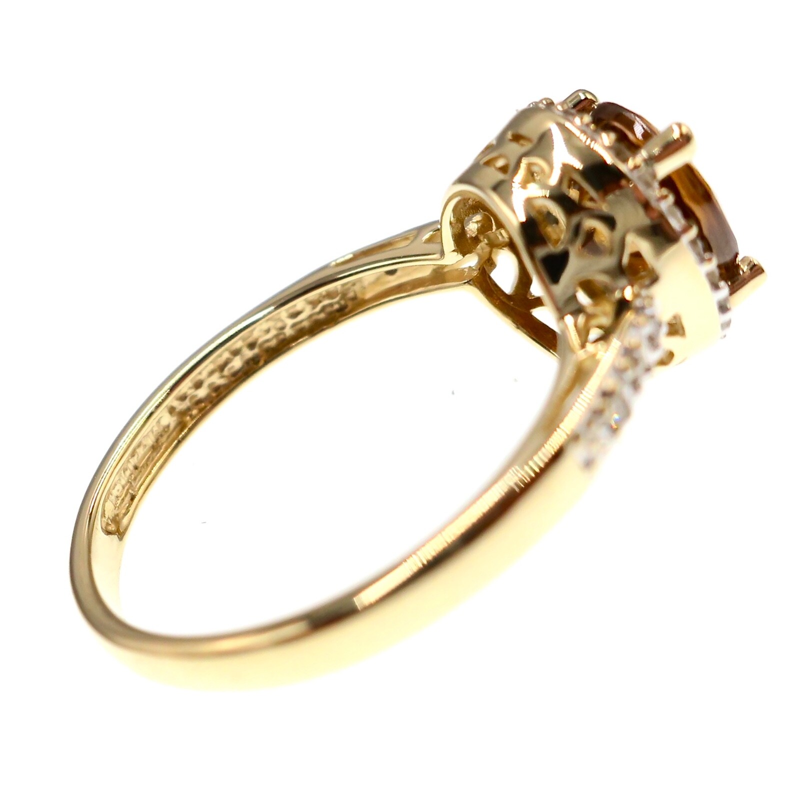 14k Solid Yellow Gold Natural Orange Zircon and Diamond HALO Ring Size 6