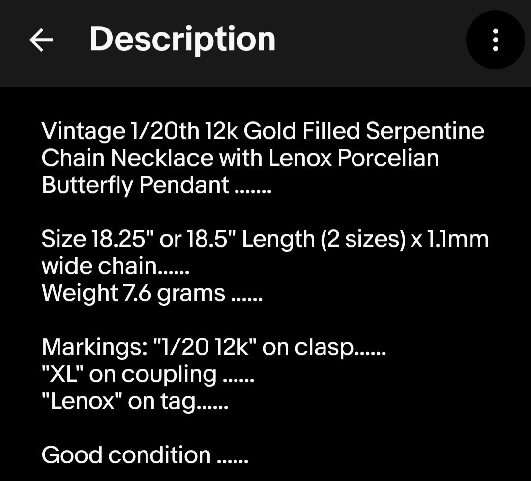 VTG 1/20th 12k Gold Filled Lenox Butterfly Pendant Serpentine Necklace 18.25″L