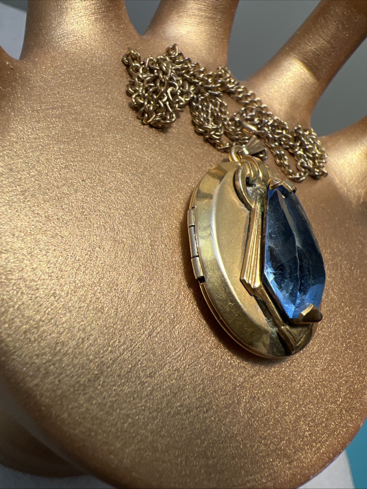 Antique Edwardian Gold Filled Or Gold Plated Fancy Faceted Stone Locket Necklace