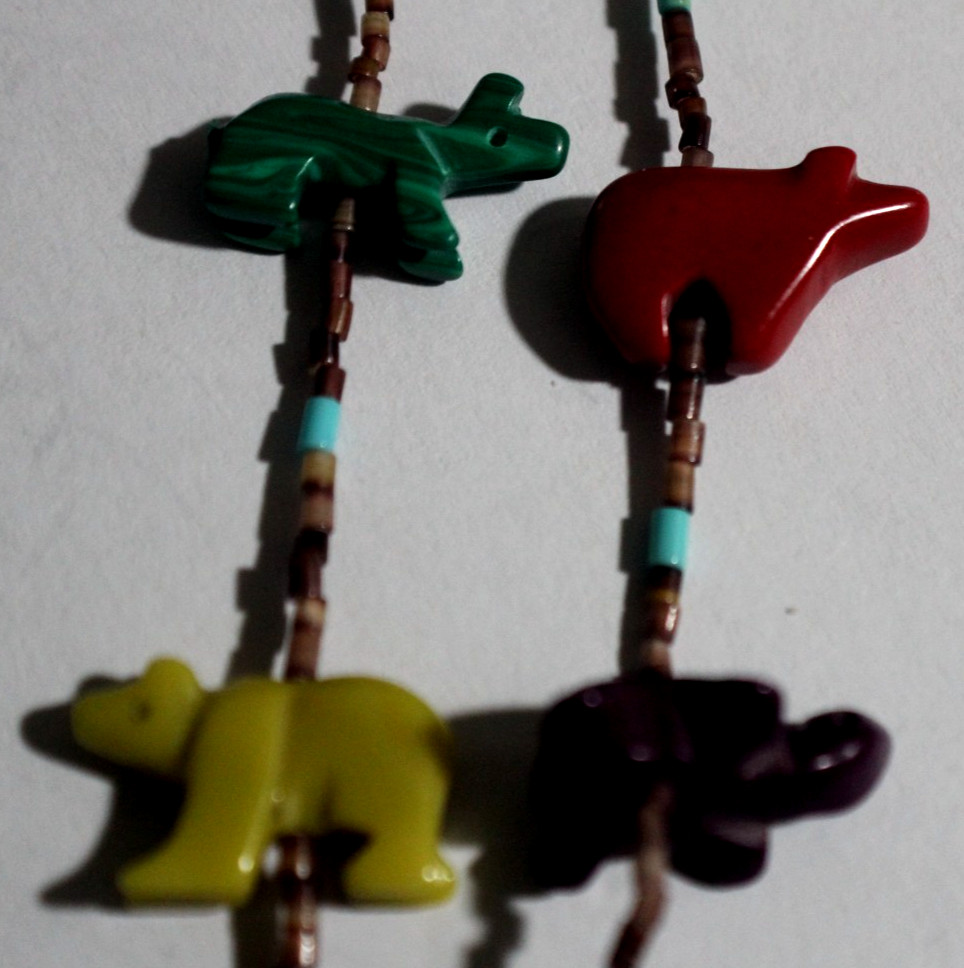 Vintage Carved Stones Multi Color Animals Necklace