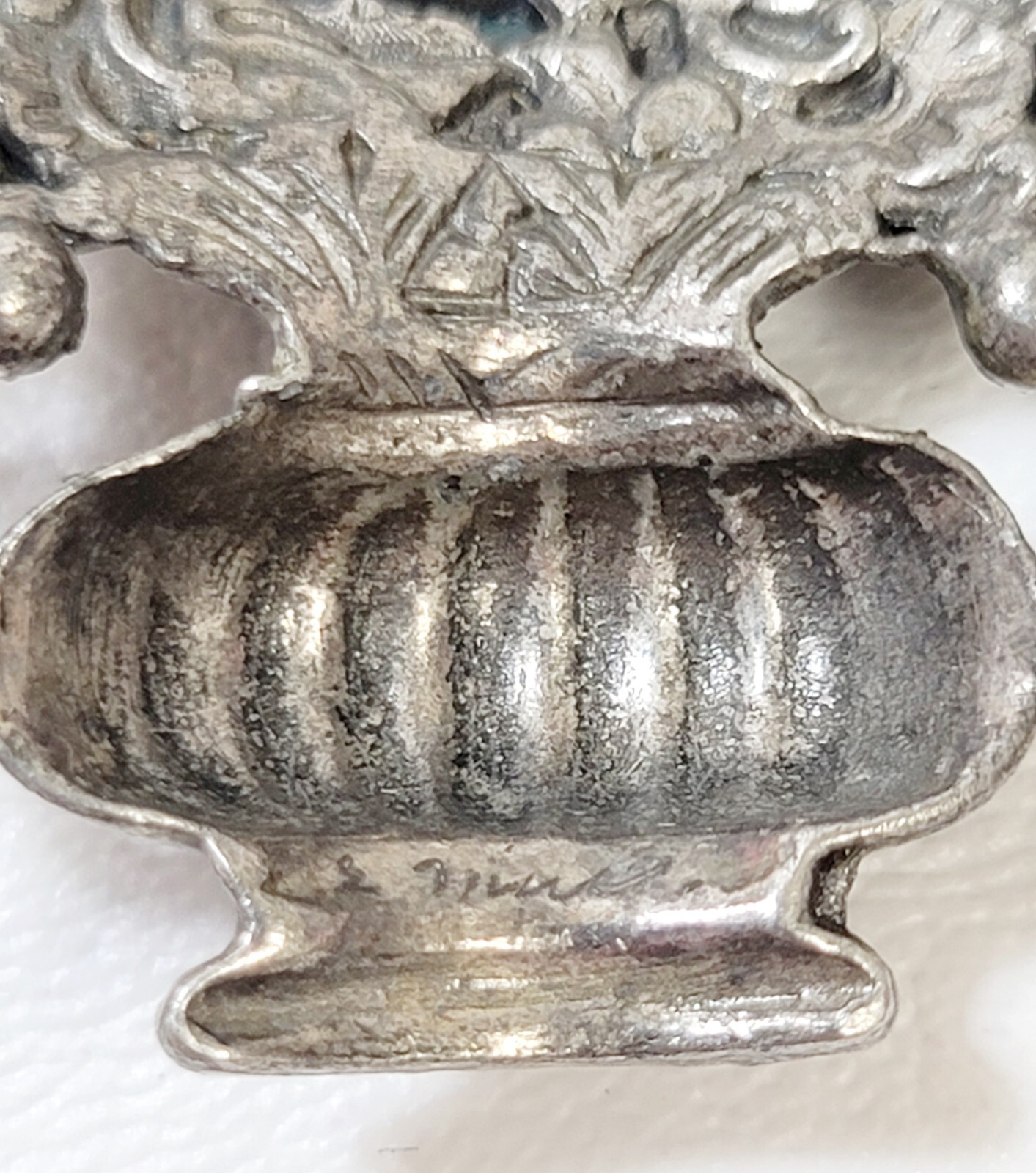Vintage Large Estate French Rhinestone Flower Bouquet Silver Tone Urn Brooch