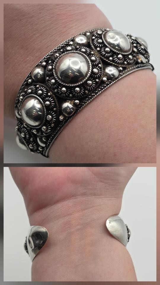 Vintage SIAM 925 Sterling Silver Granulated Dome Wide Bold Cuff Bracelet *READ*