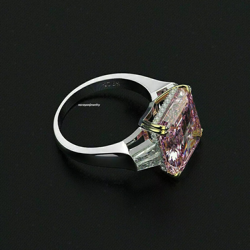 5.50 Ct Asscher Cut Elegant Natural Pink Sapphire & Diamond Ring 14K White Gold