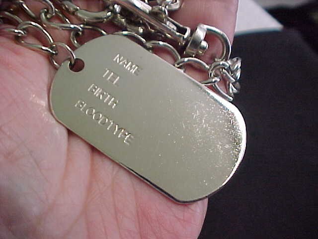 Vintage Steel Punk Drop Dog Tag on 2 Large Heavy Chunky Curb Chains Necklace