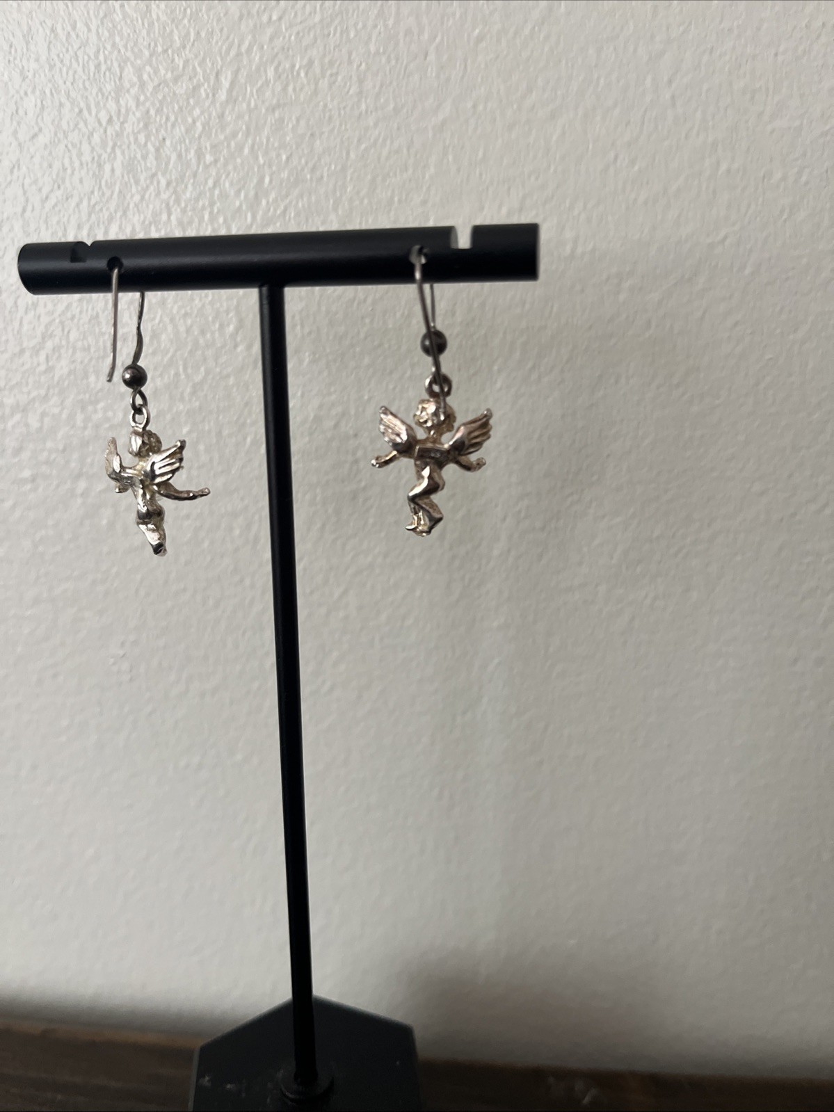 Vintage Sterling Silver Cherub Dangle Earrings Signed Unknown
