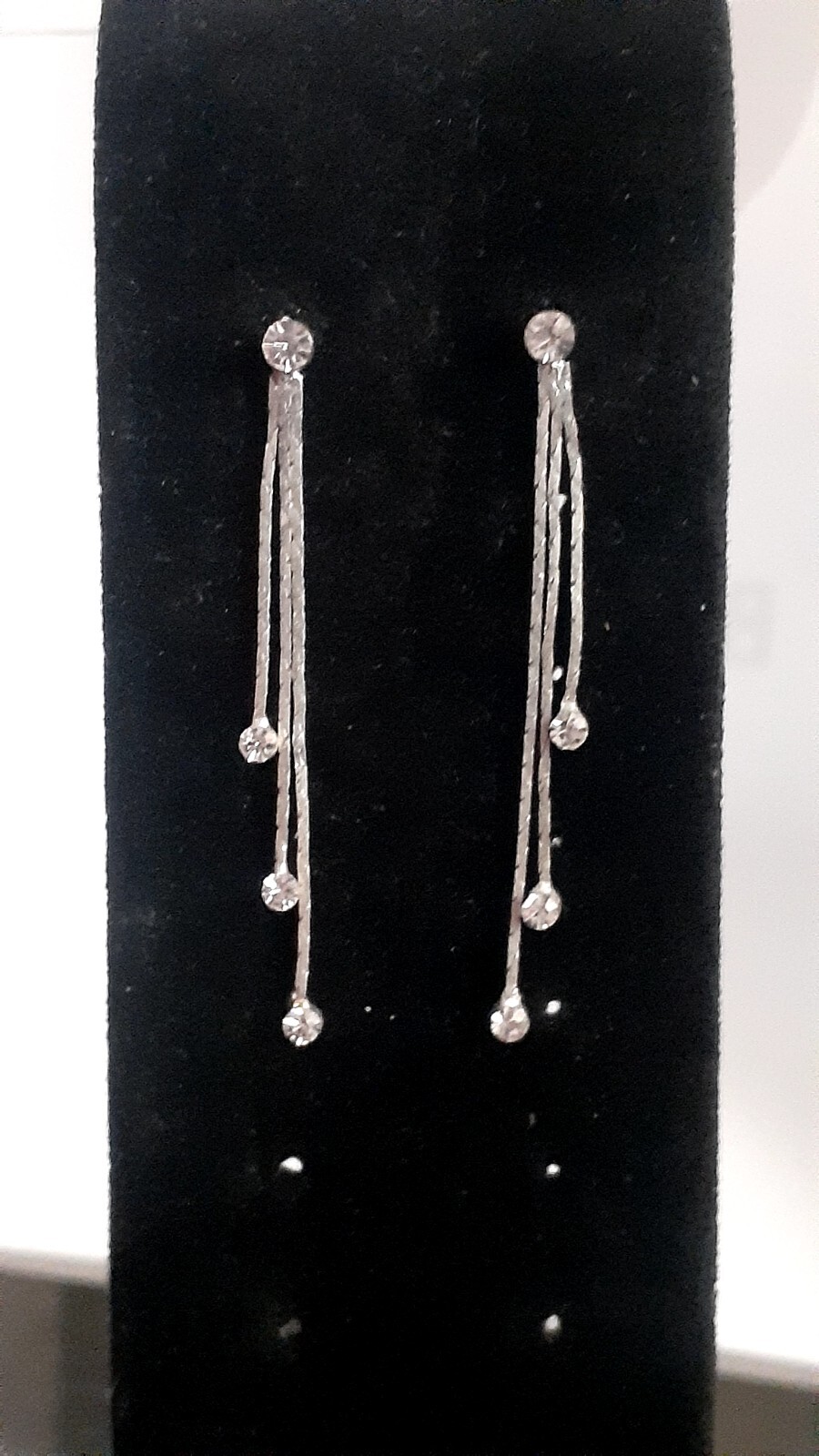 Silvertone Chain Dangle/drop Rhinestone Accent Earrings