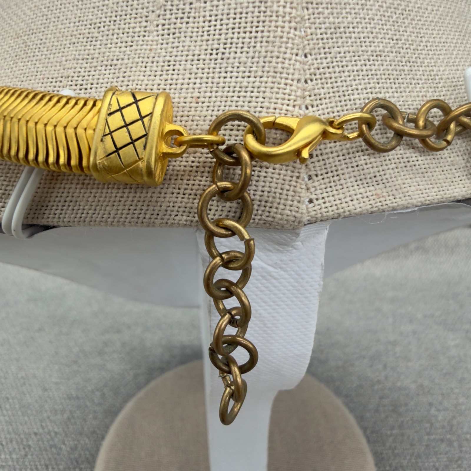 Vintage Necklace Omega Chain Gold Tone Pendant Orange Rhinestone Dangle