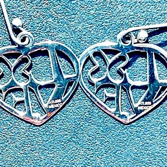 Sterling Silver Love in Heart Butterfly Hook Earrings ATI 925 Mexico Stamped