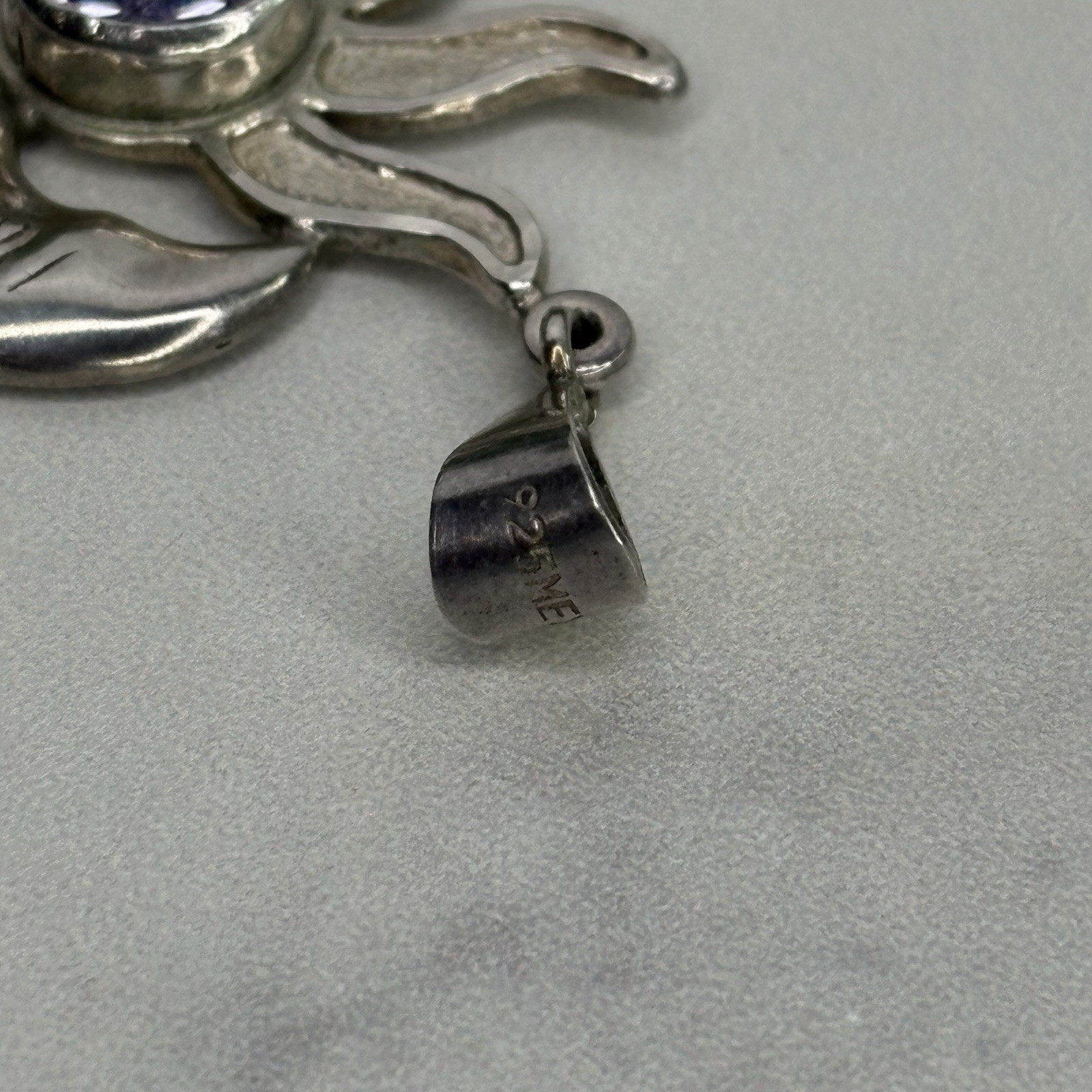 Vintage Mexico Sterling Silver Sun & Crescent Moon Eclipse Pendant Purple Stone