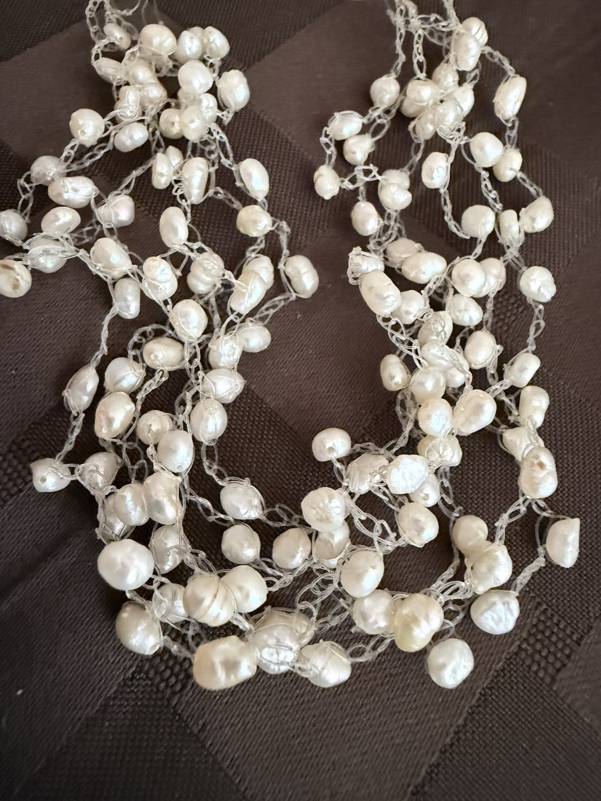 Vintage multi-strand floating pearl illusion necklace with freshwater pearls.