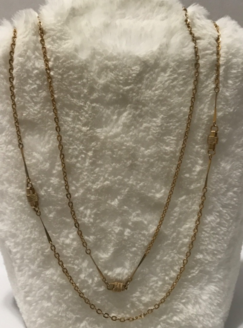 Vintage Gold Tone Cable Chain Station Necklace Bar Links 50 Inch Retro Style