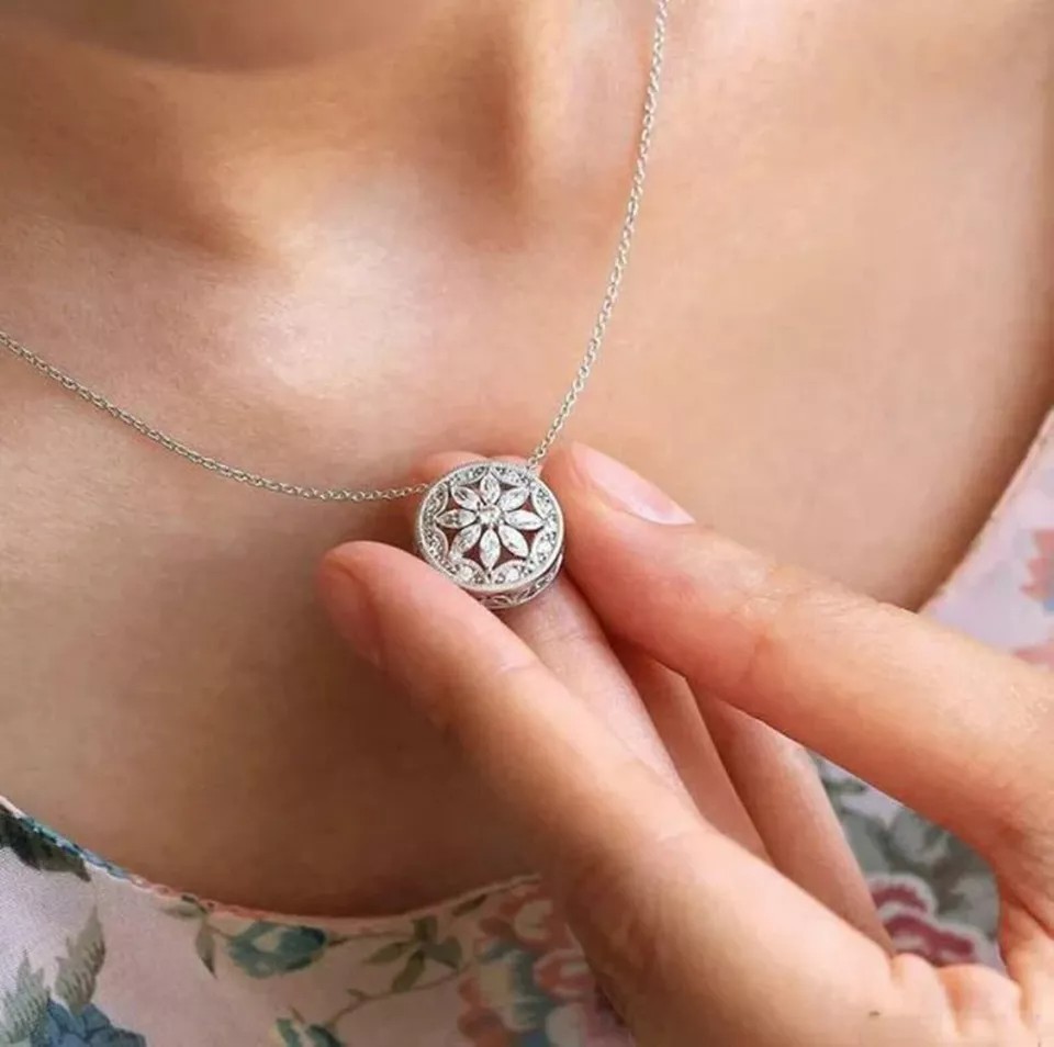 Art Deco Vintage Lab Created Diamond Engagement Gift Pendent 14K White Gold FN