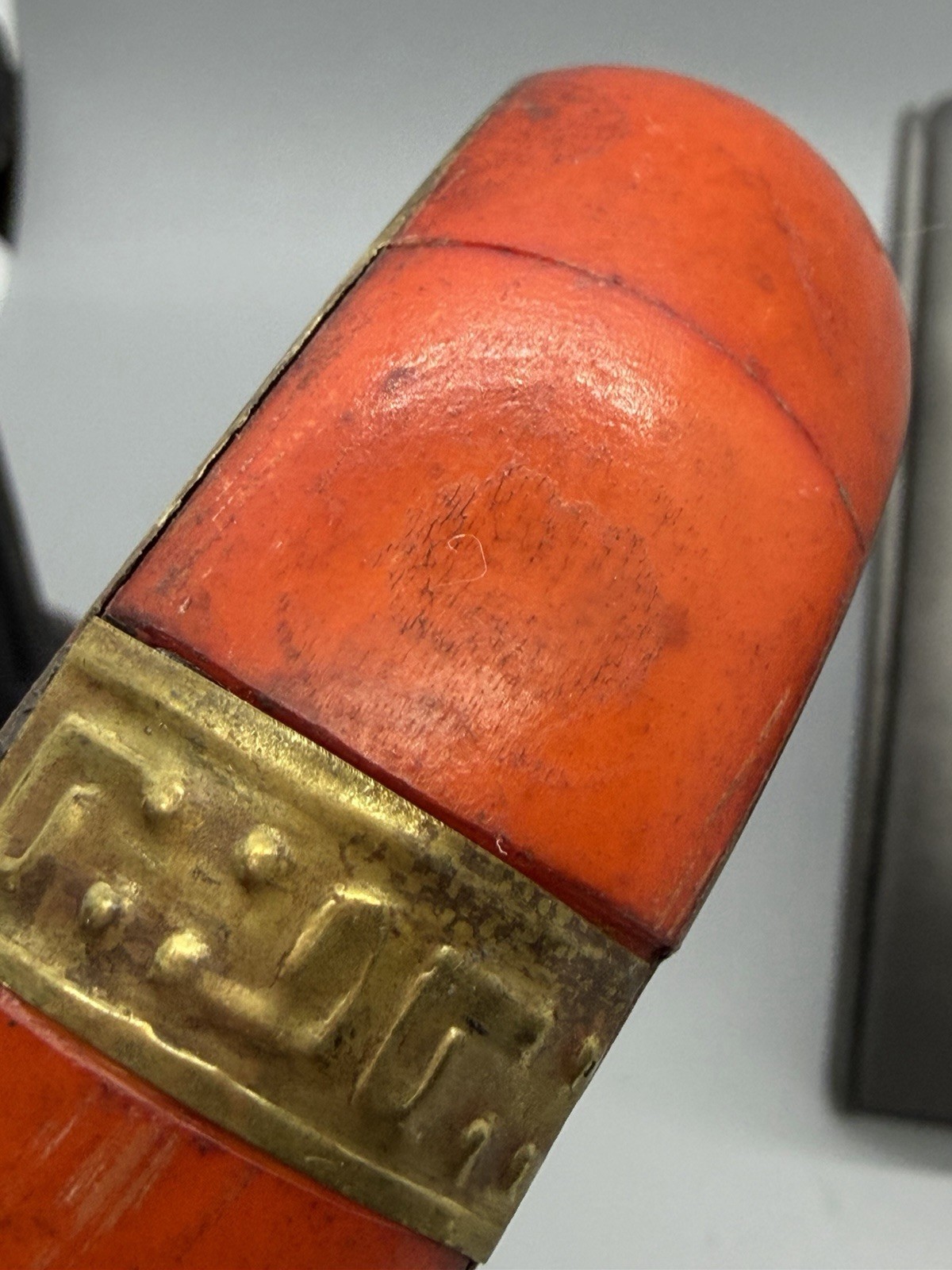 Orange Wood And Brass Textured Made In India Bangle Large Size 9″ Stacker