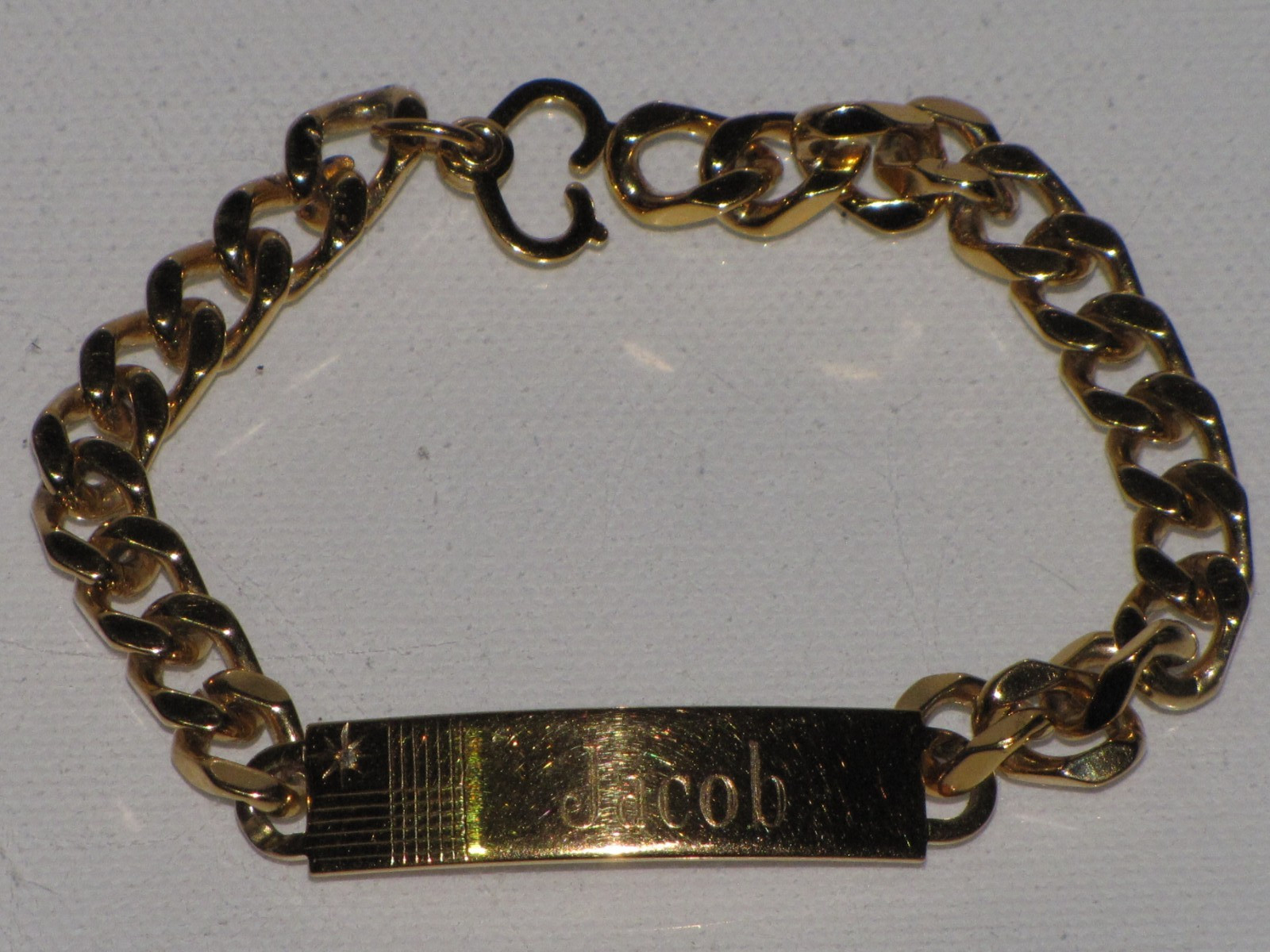 Vintage Speidel USA Personalized ID Bracelet Gold Tone Diamond Accent Mens
