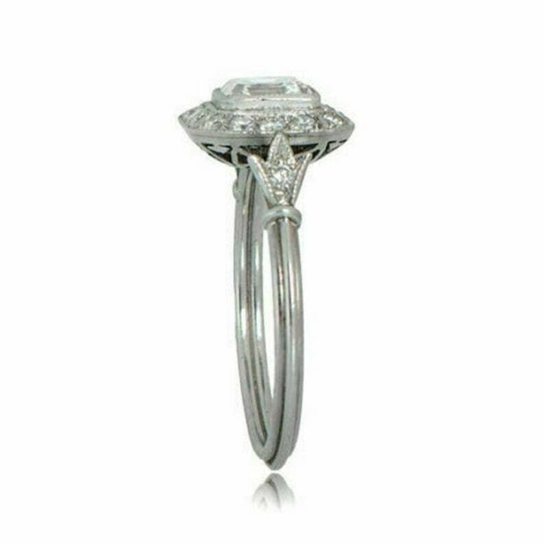 Vintage Art Deco Style Lab Created Diamond Edwardian Engagement 925 Silver Ring