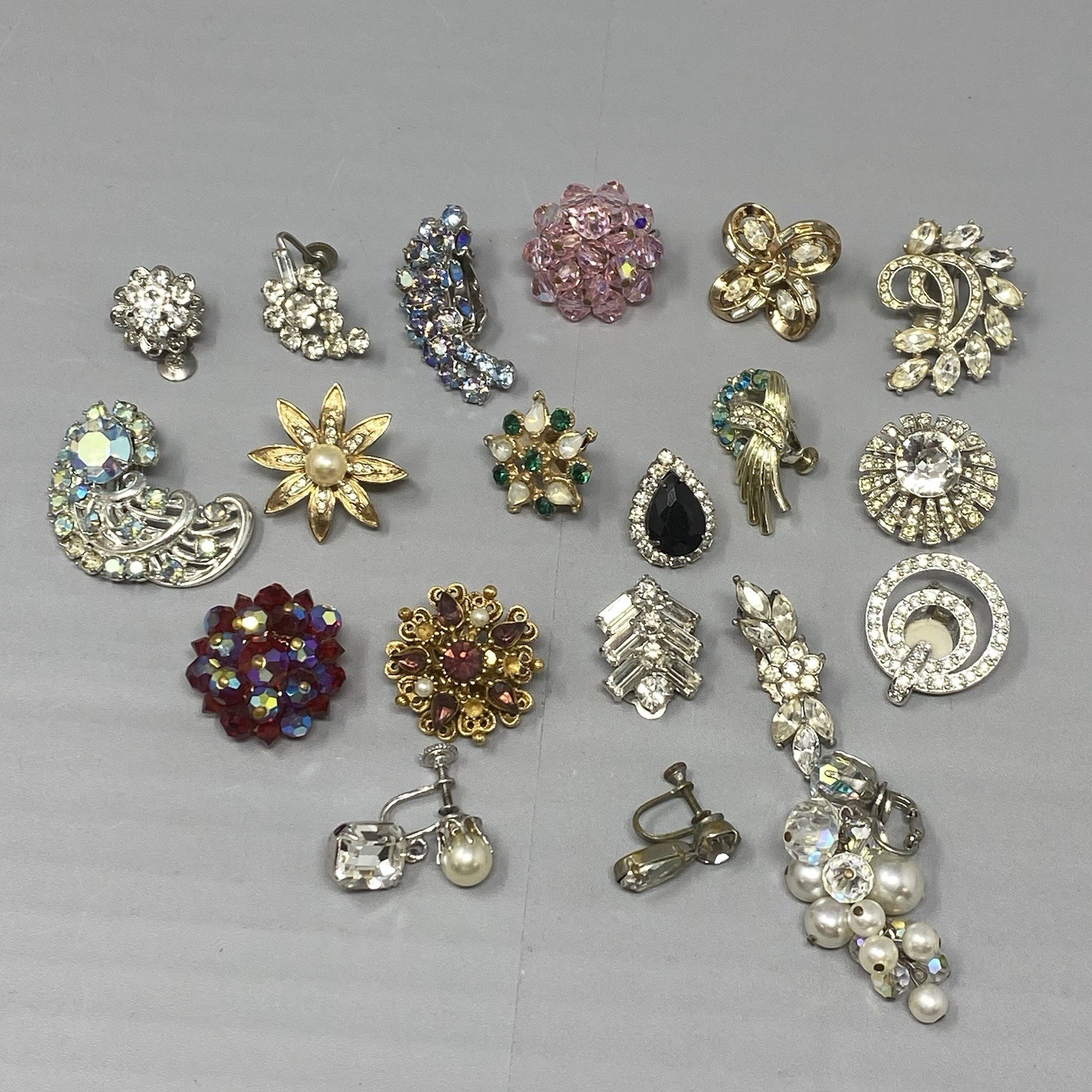 VTG Rhinestone Single Earring Lot 20 Astro Nolan Miller Florenza Trifari Coro