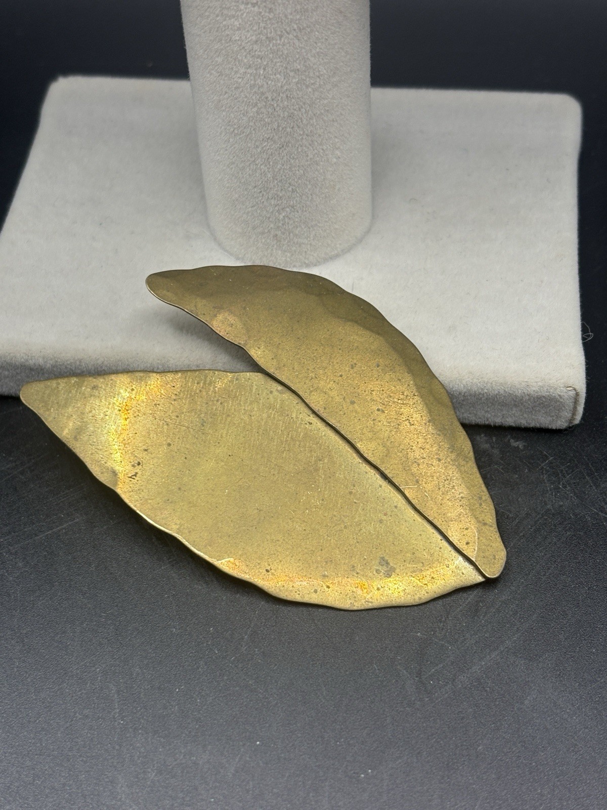 Mid Century Modern Brass Leaf Brooch Abstract Brutalist Style 3” Pin