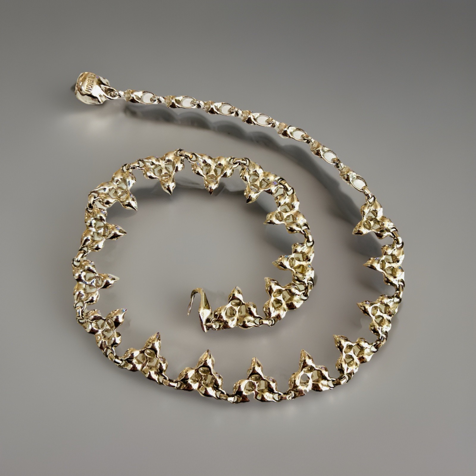 1940s Rhodium Plated necklace 16” Signed Albion Clear Rhinestone Deco “rare”