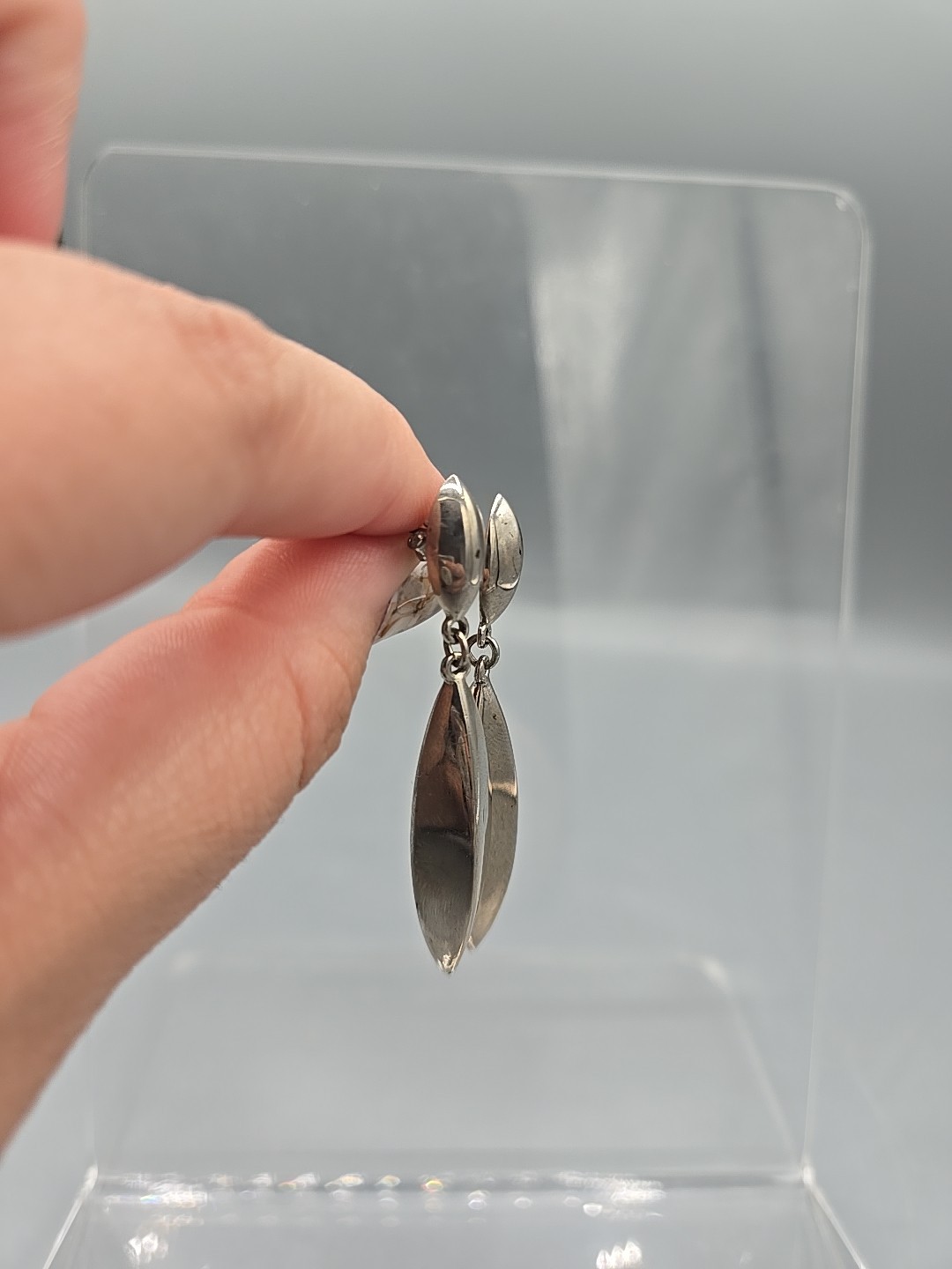 Vintage Sterling Silver 925 Elongated Dangle Stud Earrings