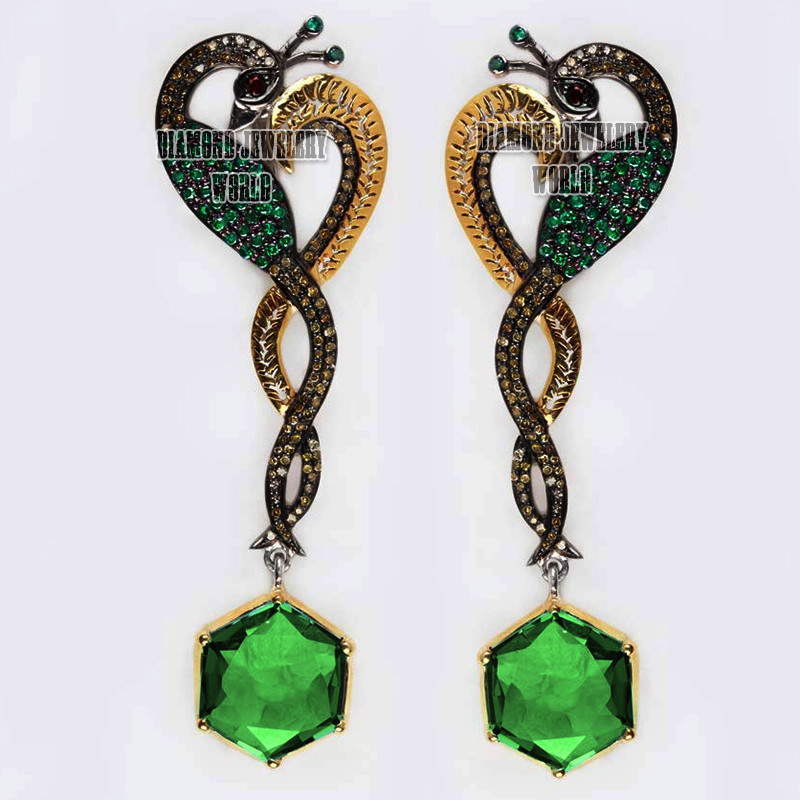 Vintage 1.75ctw Rose Cut Diamond Gemstone Silver Amazing Peacock Earring Jewelry